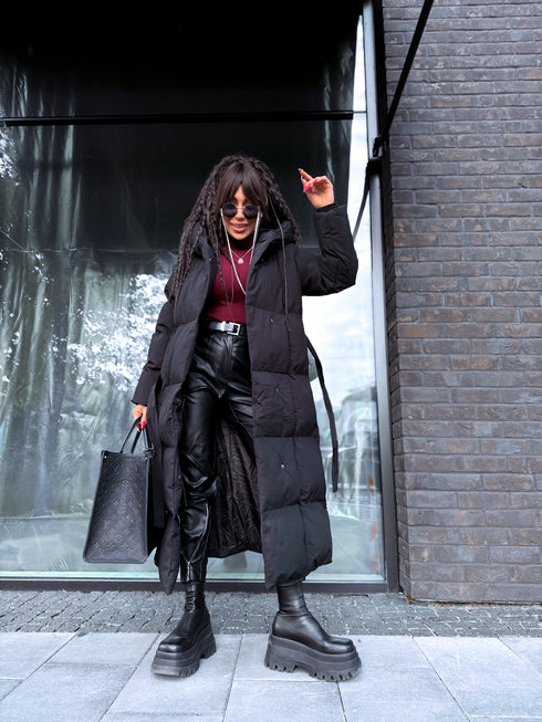 BLACK long jacket with hood "BEST CHOICE" FC85
